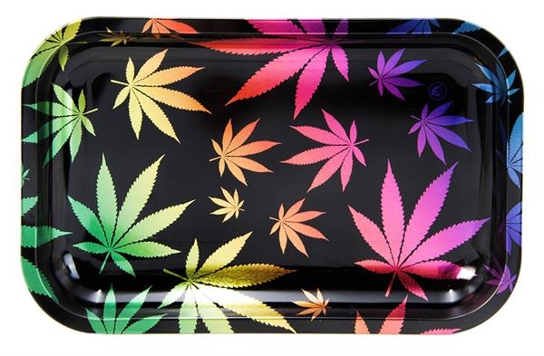 Dreh-Tablett - Rolling Tray SMALL "LEAVES GRADIENT Metallic", Maße: ca. 27,5x17,5x2,5cm